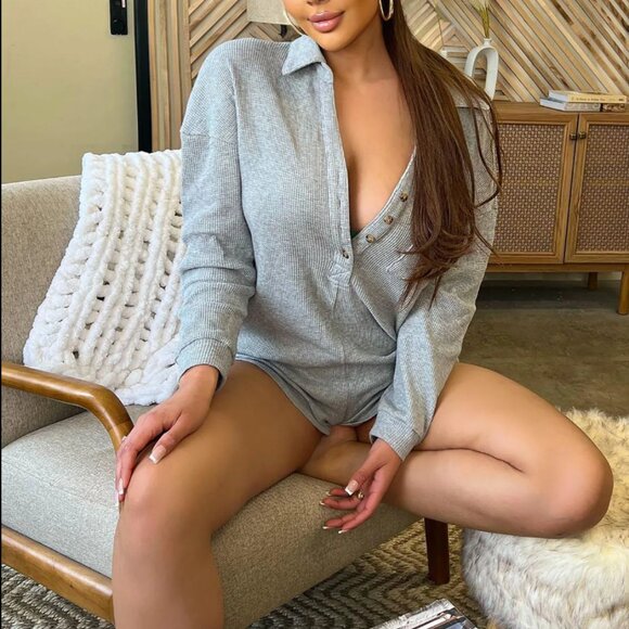 Fashion Nova Chilled Out Oversized Romper in Grey - Picture 1 of 15